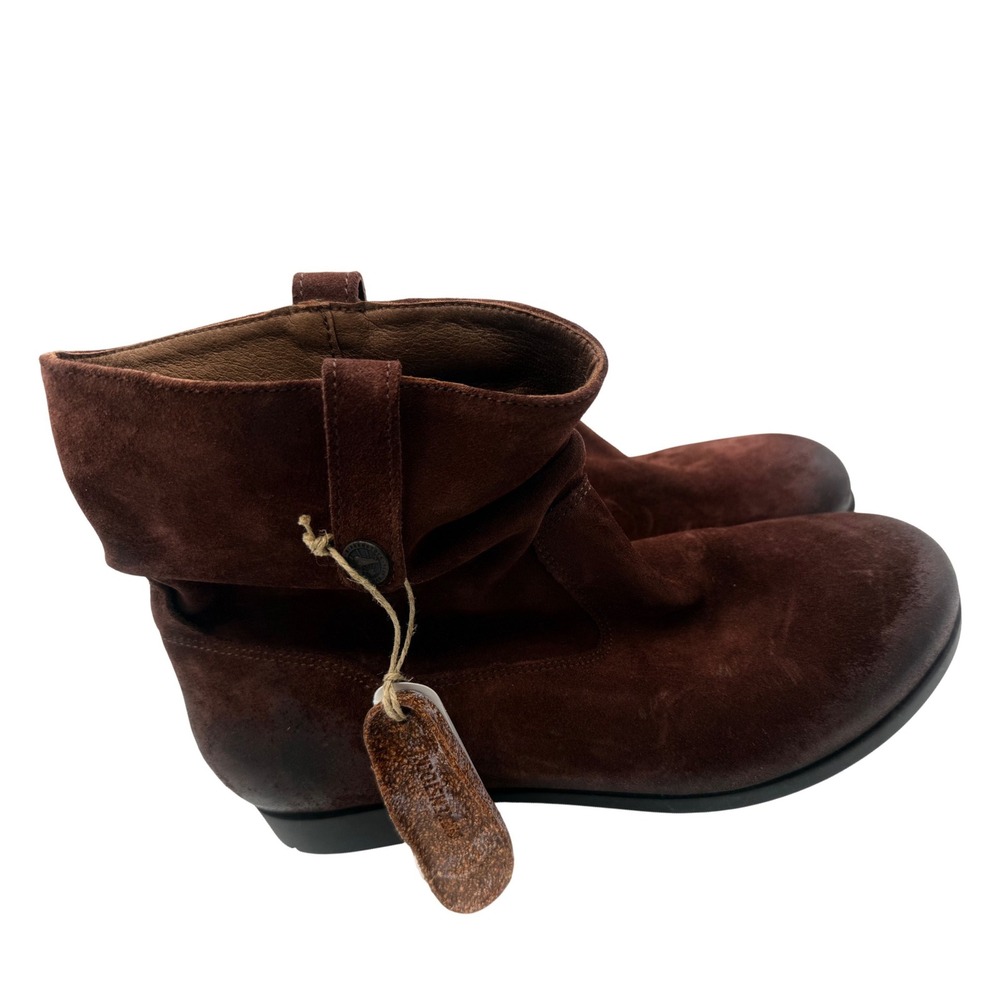 BIRKENSTOCK Sarnia Espresso Brown Waxed Suede Ankle Slouch Boots Size L10 NWT